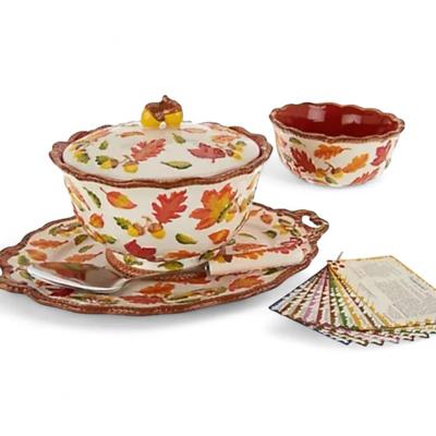 Temp-Tations Old World 6 Pc Serving Platter & Pedestal Bowl (New in Box)