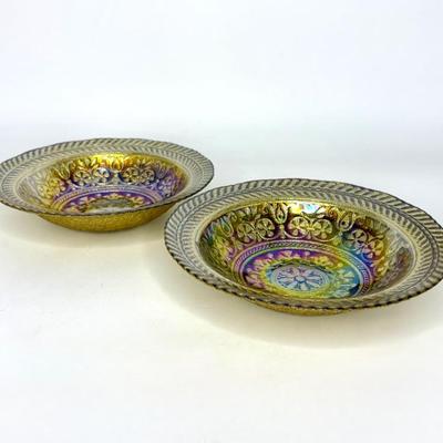 Set of 2 Vintage Iridescent Carnival Glass Bowls 