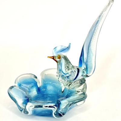 Vintage Blue Murano Glass Chicken Ash Tray 