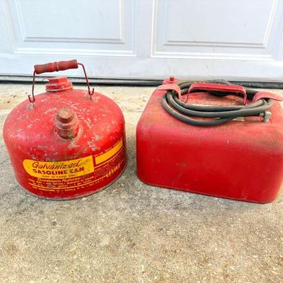 Vintage Red Galvanized Gas Cans - Eagle and Sears Roebuck 