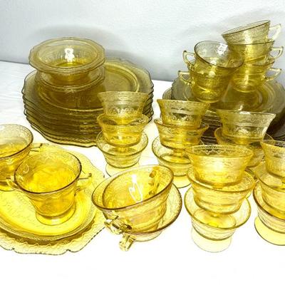 1930’s Federal Depression Glass Set - Patrician Spoke Pattern - 47 Pieces 
