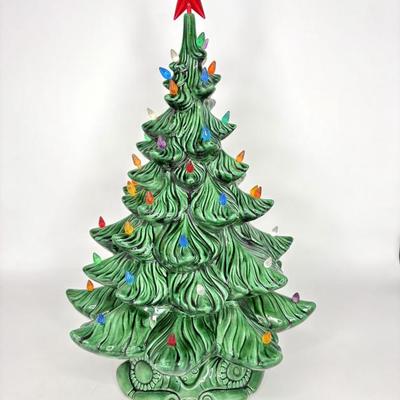 Vintage Ceramic Light Up Christmas Tree on Ceramic Stand 