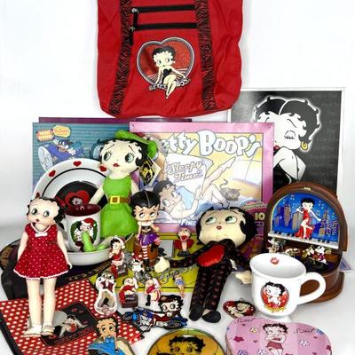 Large Betty Boop Lot - Tin Signs, Figurines, Jewelry Box, Mugs, Bobble Heads 