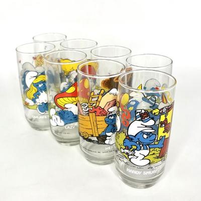 Set of 8 Vintage Smurf Glasses Dated 1982 