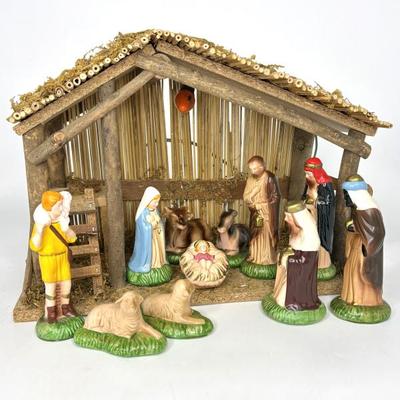 Vintage Sears Trim Shop Ceramic Nativity Set With Original Box - Made in Taiwan 