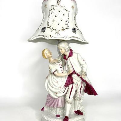 Vintage Porcelain Lamp with Victorian Couple 