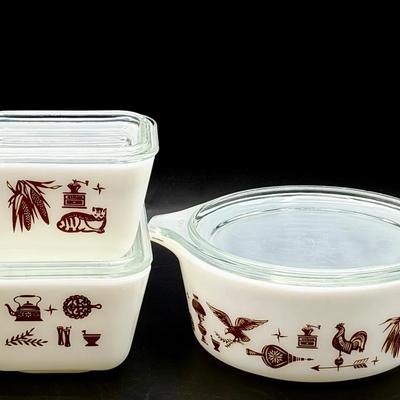 (3) Pyrex Early American Dishes