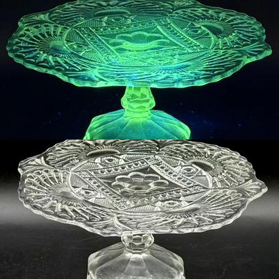 Vintage Clear Glass Cake Stand-UV Reactive
