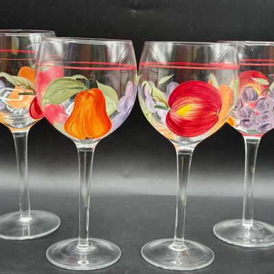 (4) Hand-Painted Wine Glasses