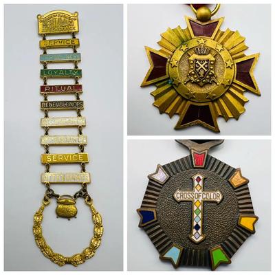 (3) Masonic Medals ft. Cross of Honor, Cross of Color, & Ladder Badge