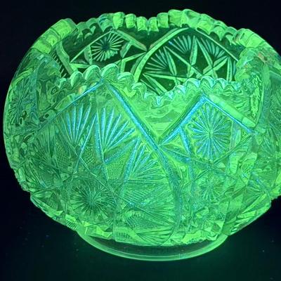 Vintage Cut Glass Rose Bowl-UV Reactive Glows Green