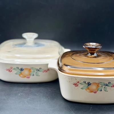 (2) Corningware Abundance Casserole Dishes with Pyrex Lids