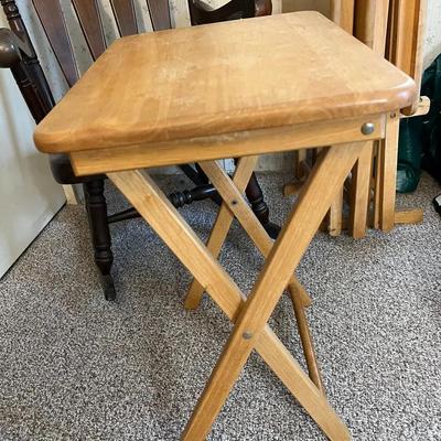 Set of (4) Blond Folding Side Tables with Carry & Storage 