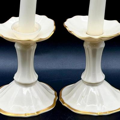 (2) Lenox Symphony Candlestick Holders with 24K Gold Accents
