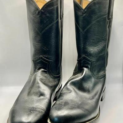 Black Leather Roper Western Boots by Justin — Mens Size 9 1/2 EE
