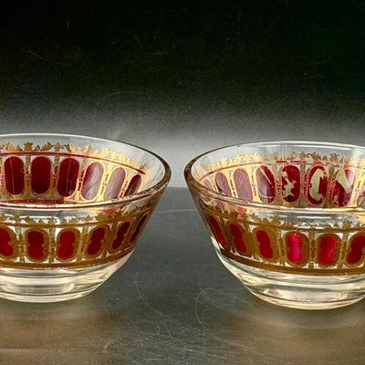 (2) MCM Culver Cranberry Scroll Bowls Vintage