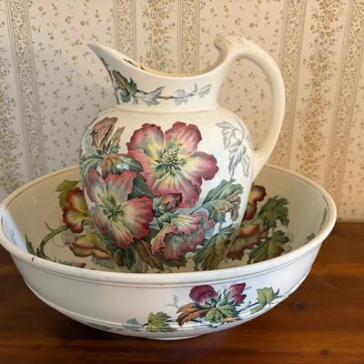 Moore & Co Antique Pitcher And Bowl Wash Set Floral Pattern (see Photos) 