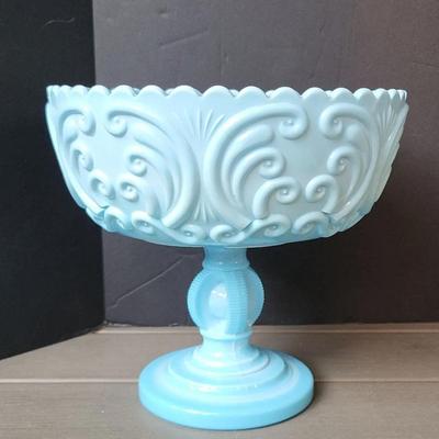 Antique Challinor Taylor Milk Glass Double C Scroll Compote