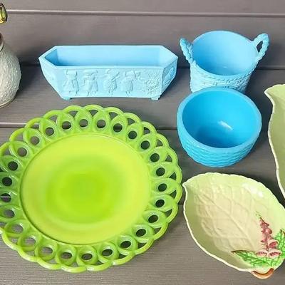 Sowerby Blue Milk Glass Trough +