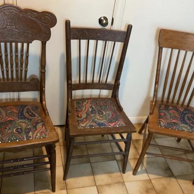 Antique Wooden Chair Set Of 3. 