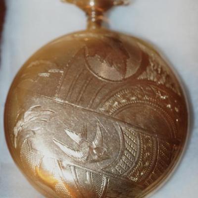 Sale Photo Thumbnail #23: Antique ladies GF engraved Elgin pocket watch 