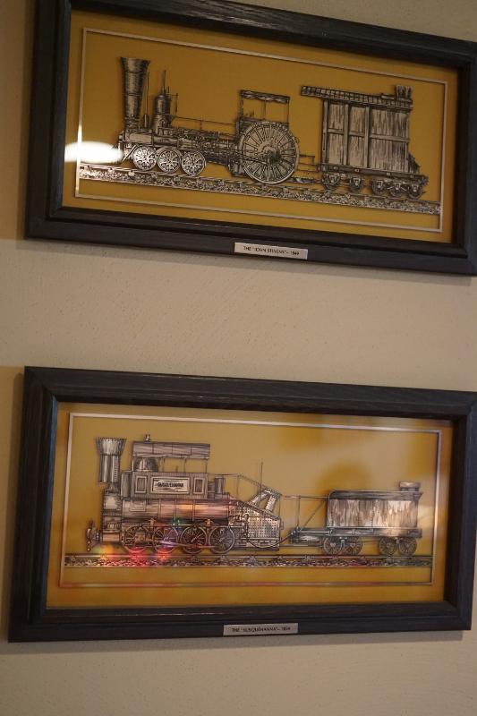 Franklin Mint Sterling Railroad shadow box framed cut outs of locomotives. 