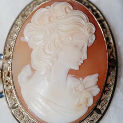 Sale Photo Thumbnail #26: antique shell cameo in silver frame 