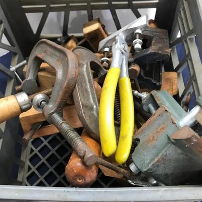 Crate Lot Of Clamps Metal And Wood