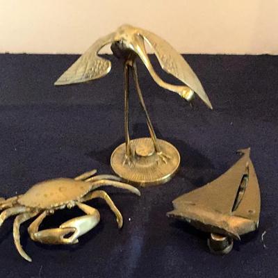 Lot Of 3 Seaside Themed Brass Decor Doorknocker Ashtray 