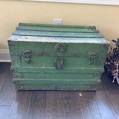 Vintage American Green Painted Wood Trunk