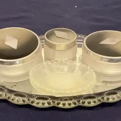 Vintage Set Of Glass Jars On A Tray