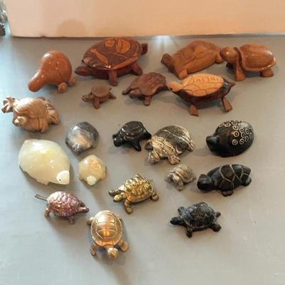 Lot Of Turtles Carved Wood Stone Metal 