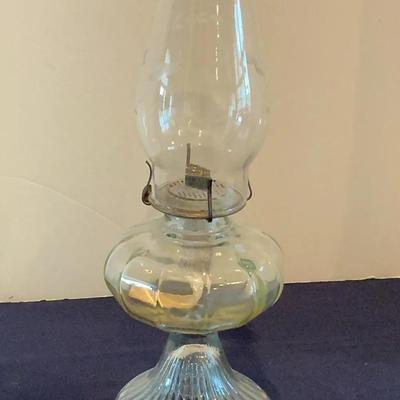Glass Oil Lamp With Etched Shade 
