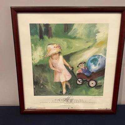 Signed Watercolor Of Child Pulling A Wagon