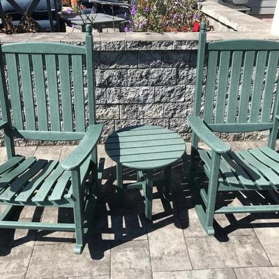 Pair Of Poly-Wood Rocking Chairs And Side Table Right Side