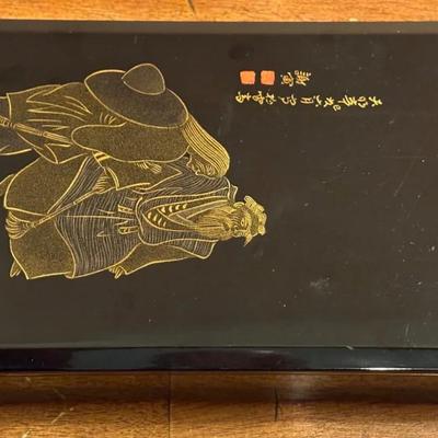 Japanese Black & Gold Lacquer Suzuribako 20th Century