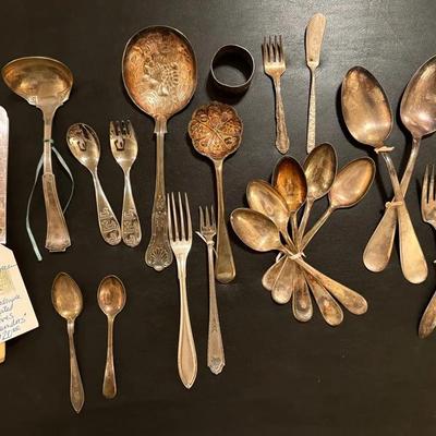Various Silver, Plated & Quadruple Plated Flatware Lot of 28