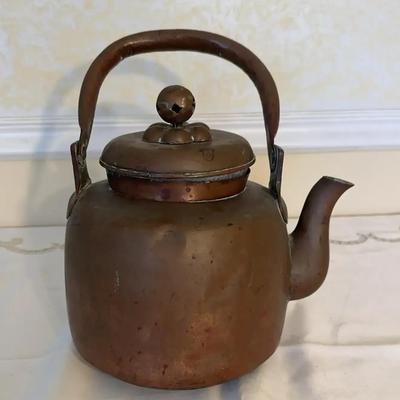 Antique 19th Century Hand Hammered Copper Tea Kettle Hand Dovetail