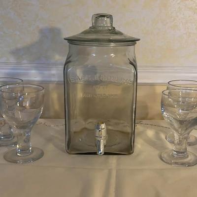 Anchor Hocking Isaac J. Collins glass beverage dispenser, 9 Glass Goblets