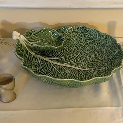 Bordallo Pinheiro Cabbage Chip & Dip Platter w/ 7 Various Ceramic Pieces