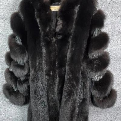 French Fox Fur and Leather Luxury Fur Coat Women's Euro 40 (Medium)