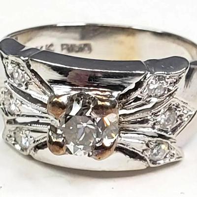 14K White Gold Diamond Ring Sz 6.5
