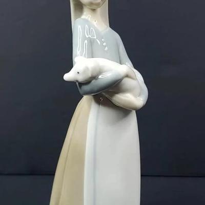 Lladro Girl with Pig Figurine