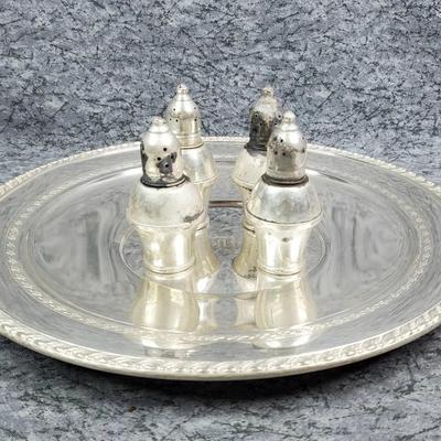 Sterling Plate and Salt & Pepper Shakers 
