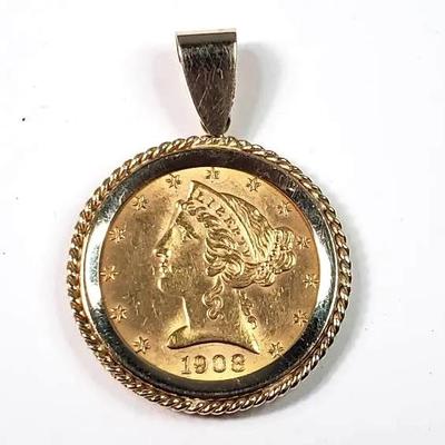 Gold $5 Liberty Head Coin Pendant