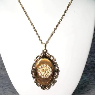 Necklace with Rhinestone & Mirror Pendant 