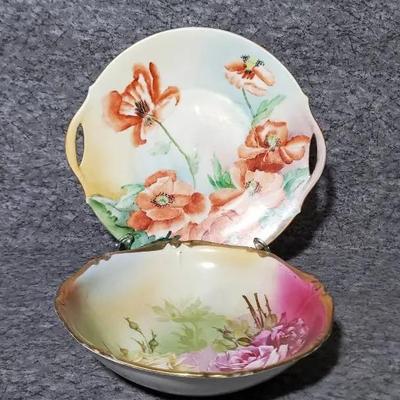 Vintage Bavarian Porcelain Floral Plate and Bowl 