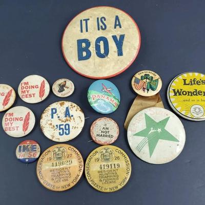 Vintage Collector's Novelty Pins: Ike '56, Sports, and Others