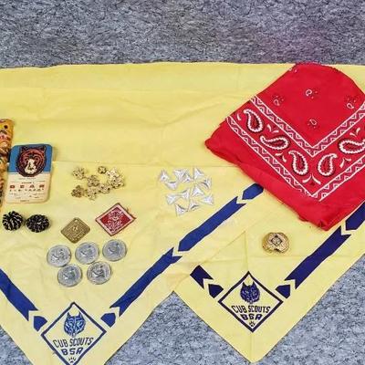 Vintage Cub Scouts Memorabilia: Neckerchiefs and Slides, Badges, Tokens, Pins