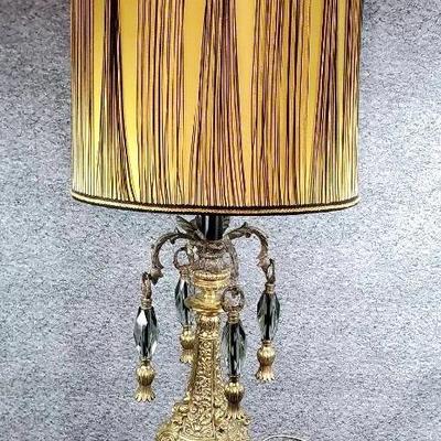 Vintage Hollywood Regency Style Lamp. Brass & Crystal